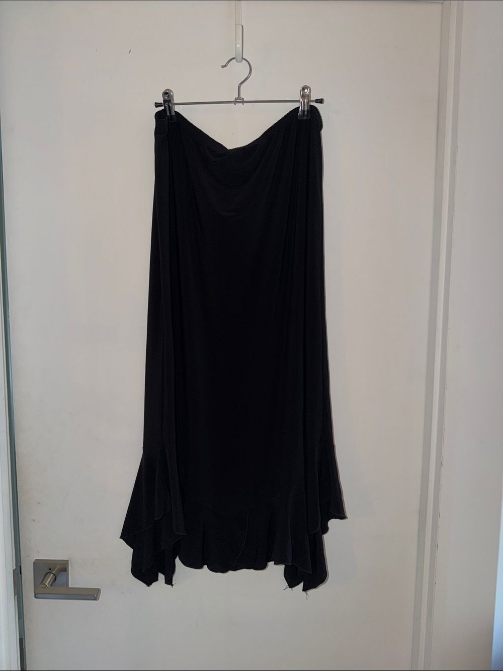 Vintage Y2K Asymmetrical Midi Skirt L Slinky Black Whimsigoth Dark Fairy 2000’s